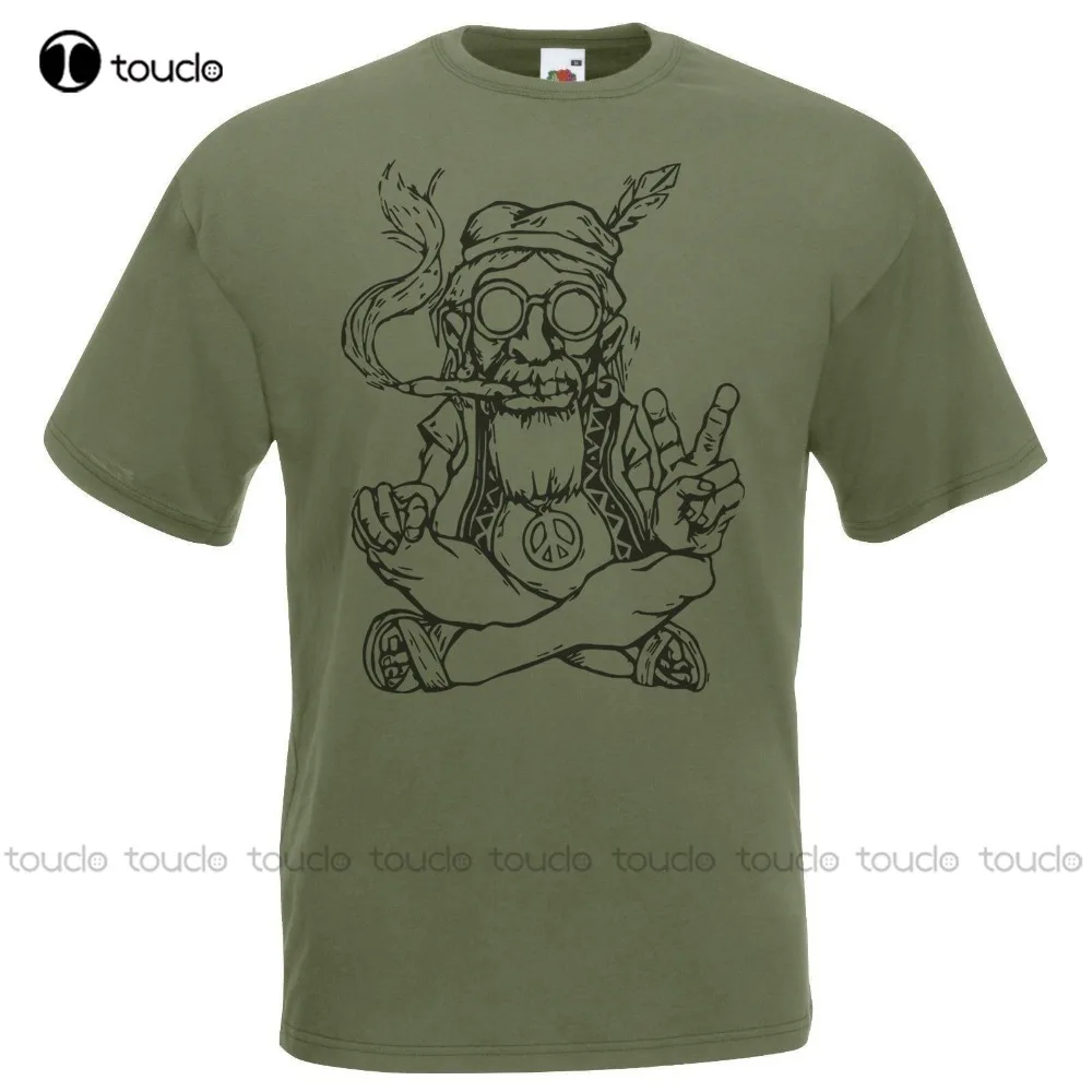 

Men New Short Sleeve Hipster Mens Olive Green Hippy Peace T-Shirt Gents Weed Hippie 420 Festival Tshirtmale Tees Xs-5Xl Unisex