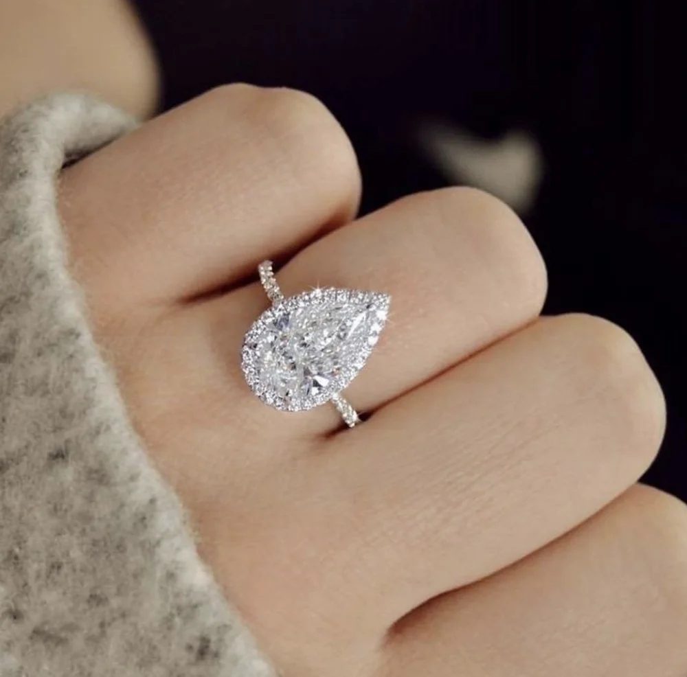 Классические кольца на палец из стерлингового серебра 925 пробы с бриллиантами