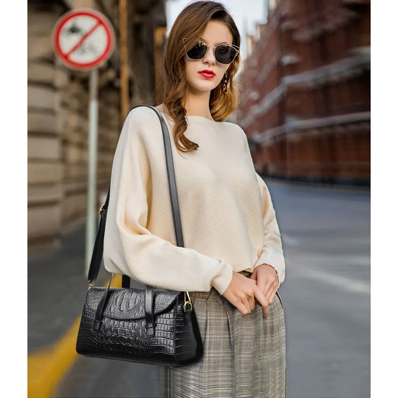 

Crocodile Luxury Leather Handbags Women Bags Designer 2021 Vintage Alligator Satchel Tote Purse Lady Shoulder Cover For Womann
