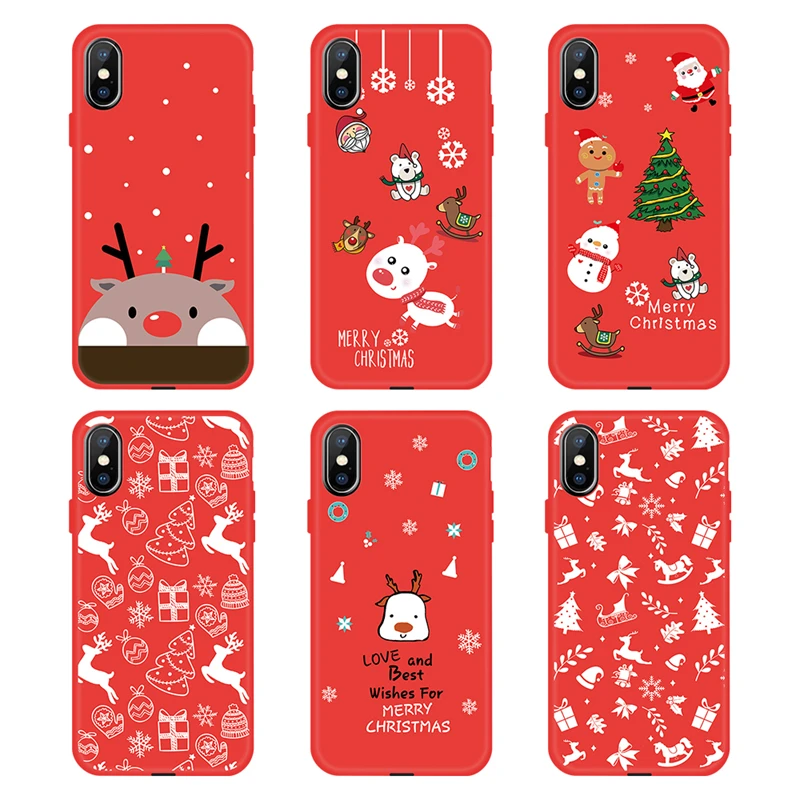 For iPhone 11 Pro X XR XS MAX 6 6S 7 8 Plus New Year Merry Christmas Case Santa Claus Elk Snowman X-mas Tree Bell Capa Cover | Мобильные
