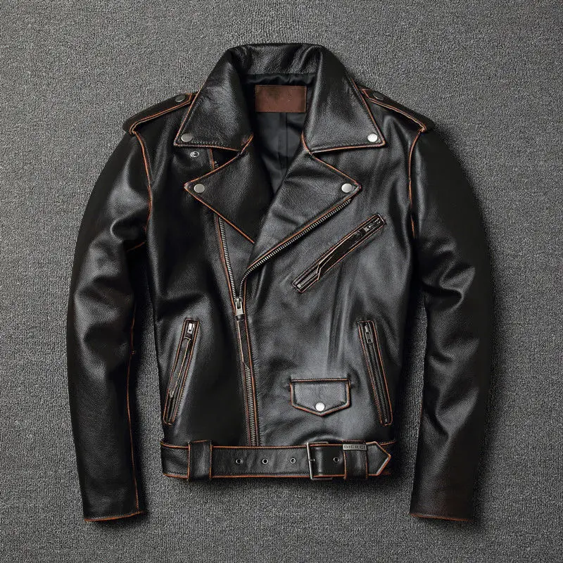 

2021 Men Winter New Turn-down Collar Genuine Leather Jackets Men Real Leather Cowhide Coats Male Slim Motorcycle Outwear W591