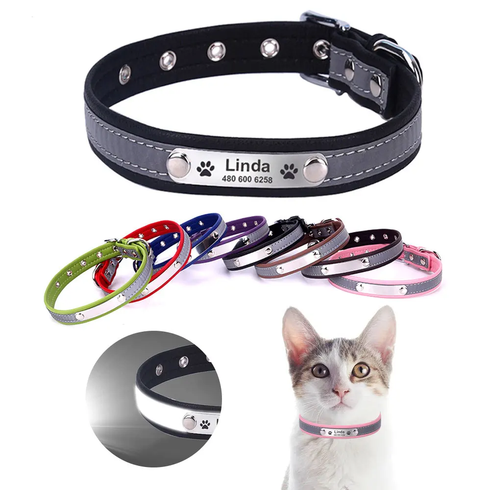 

Reflective Engraving Cat Dog Collar Personalized ID Lettering Microfiber Collar for Cats for Puppy Kittens Necklace Accessories