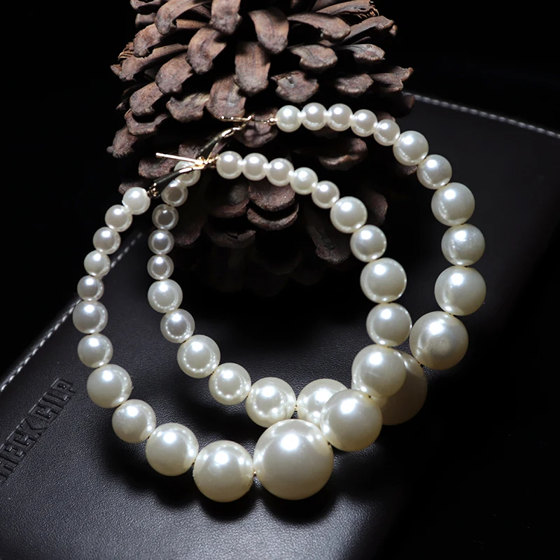 Роскошные серьги обручи с имитацией жемчуга модные большие круглые петли для