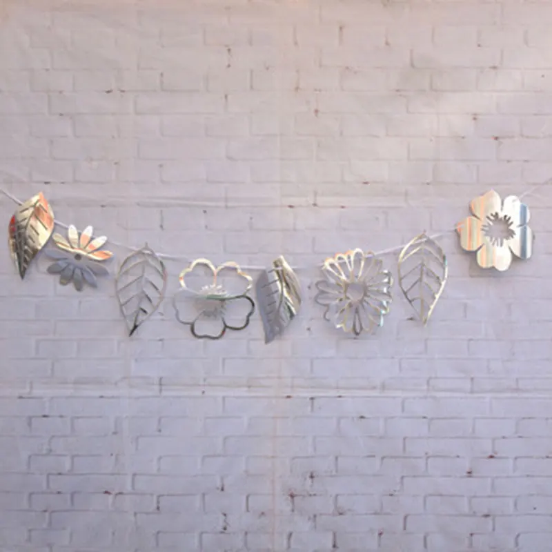 Золотой Серебряный ажурный цветок листья гирлянда флаг наклейка на стену день