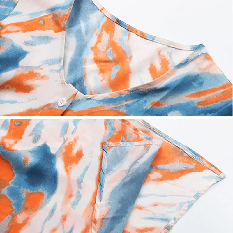 

Elegant Dress Summer Women Printing Button Design Loose Casual Sashes Shirt Dresses Knee Length Party Woman 2021 New