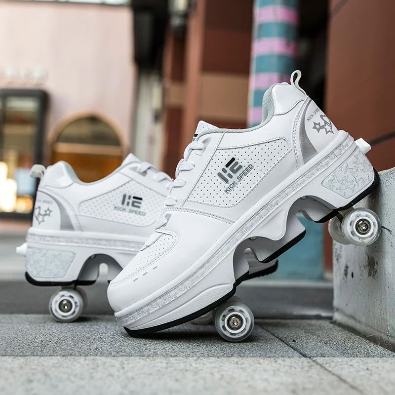 

Deformation Parkour Shoes Four wheels Rounds of Running Shoes Roller Skates shoes adults kids unisex