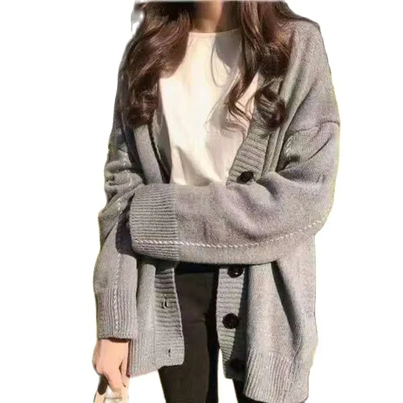 Heliar Women Sweater Streetwear Fashion Long Casual Solid Knitting Cardigans Buttoned Up V-Neck Plus Size |
