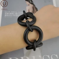 ukebay new round charm bracelets black chains women rubber jewelry ethnic style leather bracelet fashion bangles birthday gifts