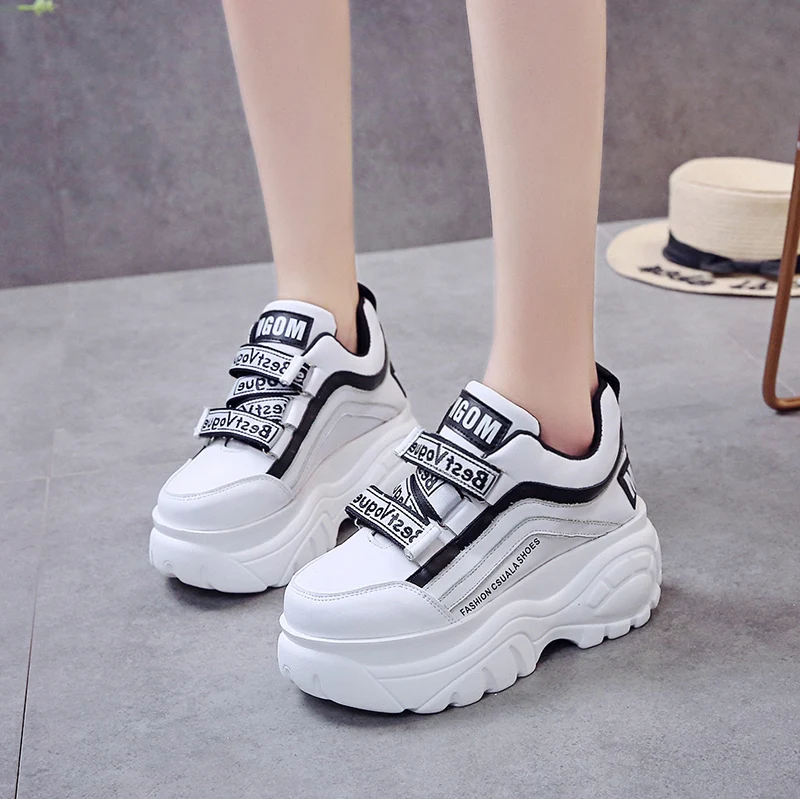 

Thick Bottom Chunky Sneakers Women White Black Patchwork High Platform Shoes Woman Casual Autumn Winter Wedges Footwear