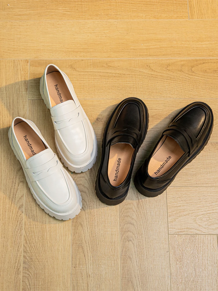 miaoguan 2021 New Spring Thick-soled College Style Casual Genuine Leather Fashion Female British Style Shoes Girls Loafers Shoes