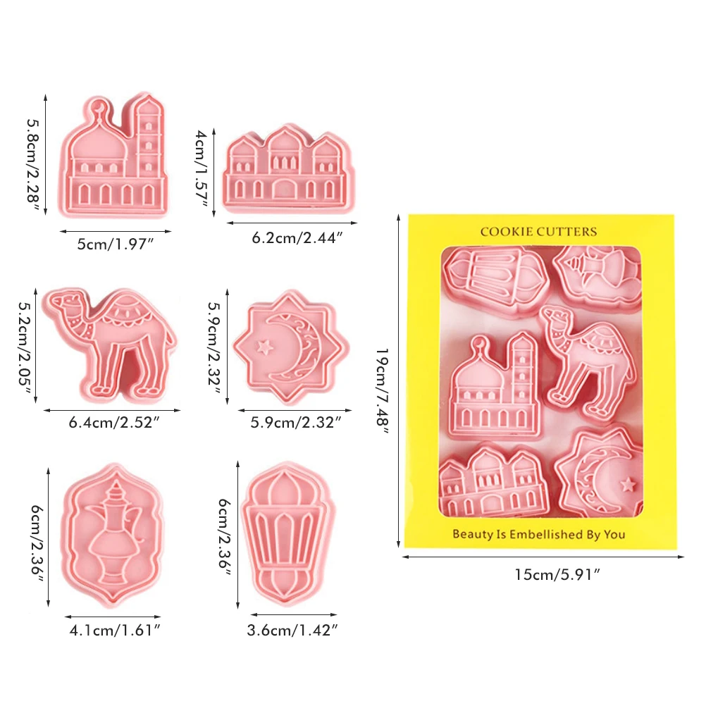 

6 Pcs Eid Mubarak Cookie Cutter Silicone Biscuit Mold DIY Fondant Cake Baking Tools for Party Decor