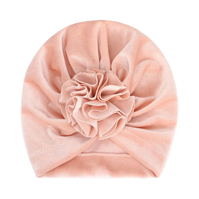 Pink velvet 16 цветов, хлопковая детская шапка, шапка-тюрбан с бантом, реквизит для фотосессии, детская шапочка, Аксессуары для младенцев, детская шапка для девочек и мальчиков, детские шапки - Цвет: Pink velvet