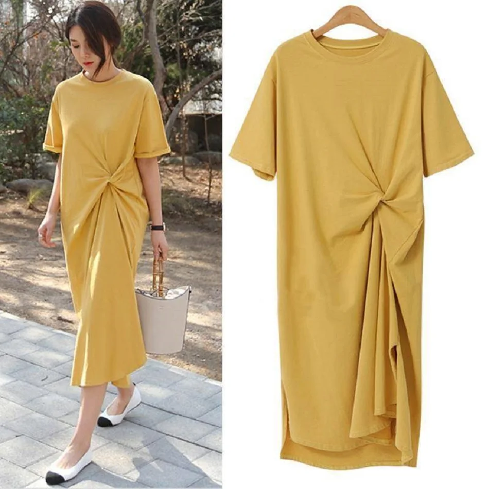 

Summer 2021 Fashion Plus Size Casual Korean Version Women Dresses New Slim Long T-shirt Dress Dropshipping