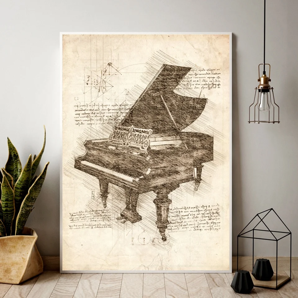 

Old Grand Piano manuscript design Fashion abstract art Poster Print, Home Wall Art, Office Wall Decor, No Frame