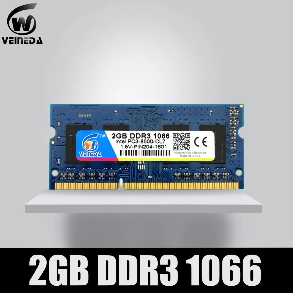 VEINEDA оперативная память DDR3 2 Гб 1066 Sodimm Ram ddr 3 PC3-8500 204pin Совместимость 1333 МГц для ноутбуков AMD Intel