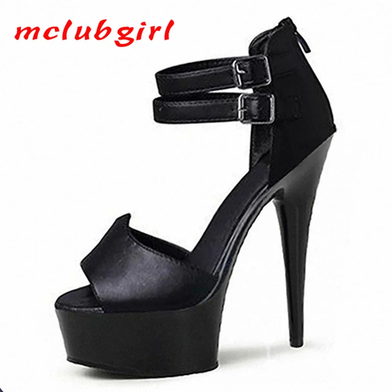 

Mclubgirl 15cm Heels New Lacquer Leather Sexy Nightclub Super High Heel Waterproof Platform Fish Mouth Thin Heel Sandals LYP