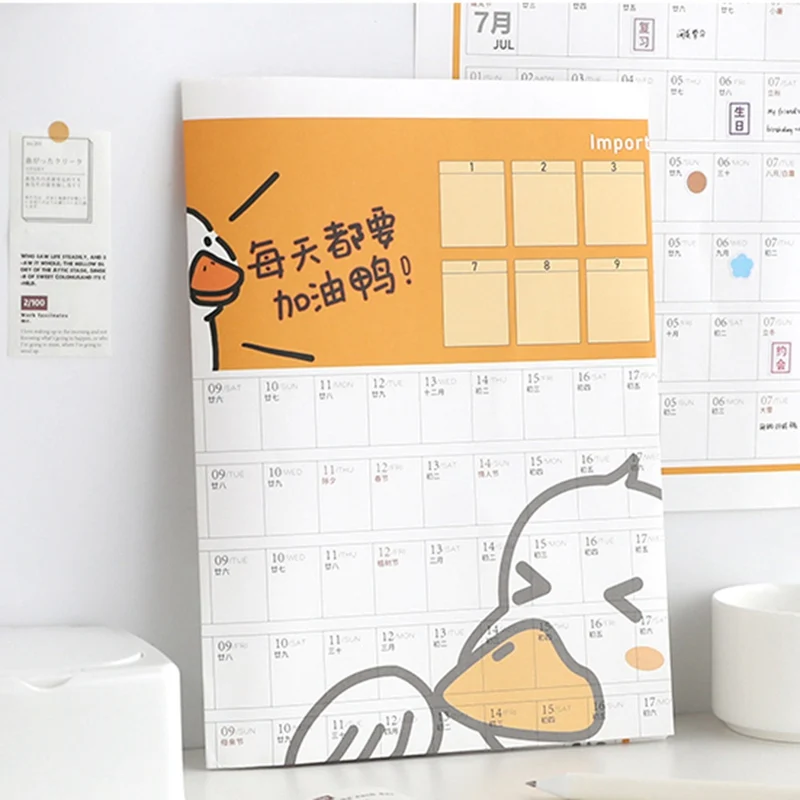 

2021 365 days cartoon duck planner cute calendar learning wall stickers time clocking schedule