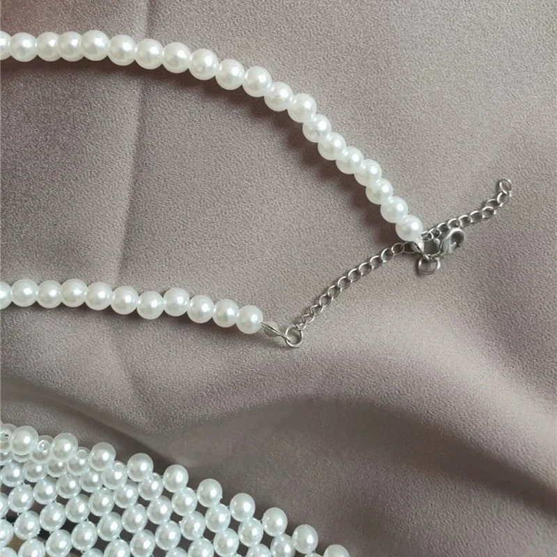 Винтажный женский жемчужный бабочка галстук ручной работы бисером Бижутерия Одежда Рубашка вырез ложной воротник на.