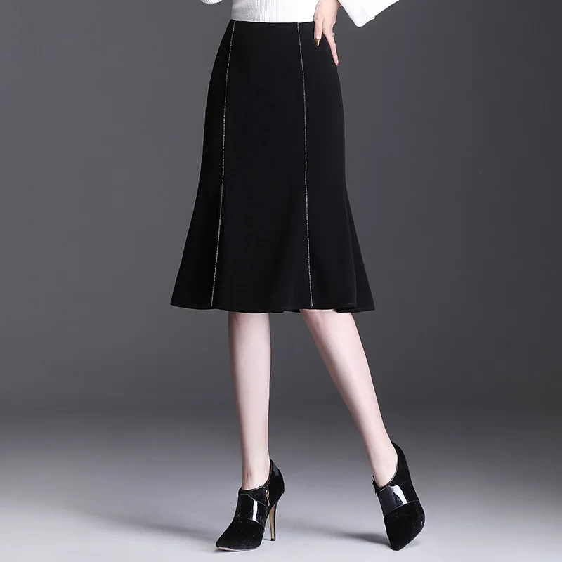 

2021 Spring New Korean High Waist Slim Stretch Simple Black Fishtail Skirt Western Style Casual Women Hip Skirt Free Shipping
