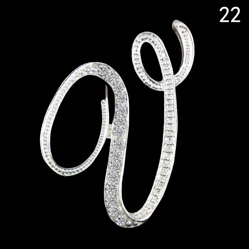 Брошь унисекс в виде английской искусственной буквы кристалл серебряного цвета