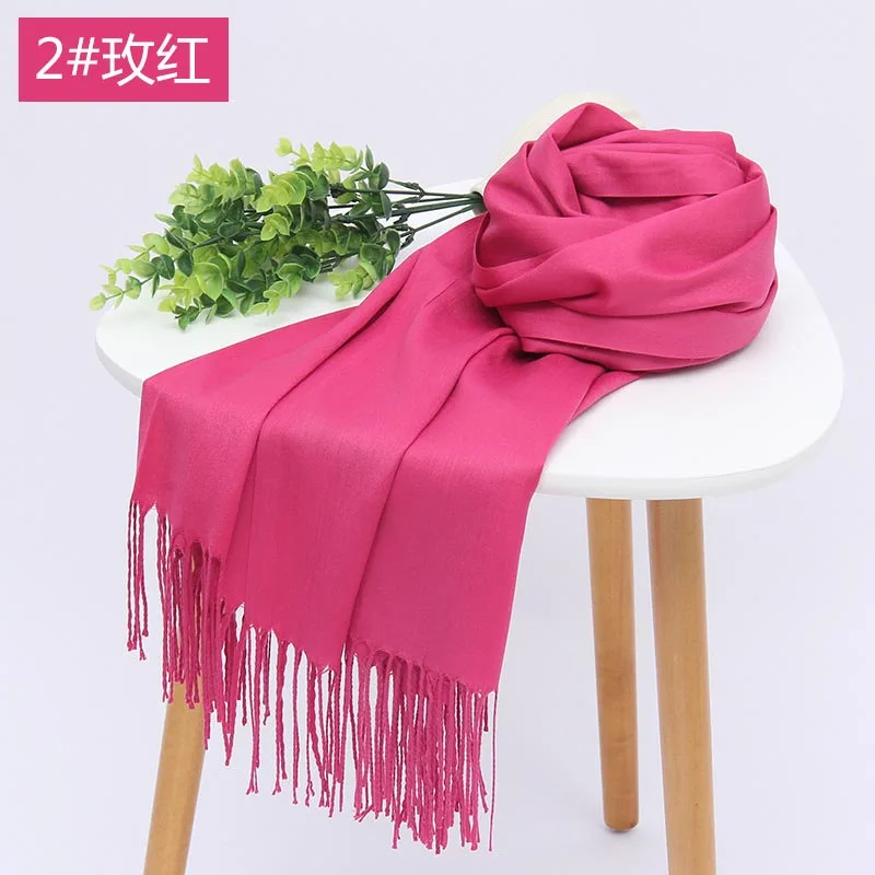 Женский шарф модные тонкие однотонные шали Женская Пашмина бандана хиджаб