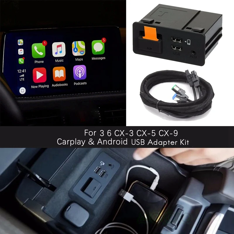 

Для Apple Carplay Android Авто USB Aux адаптер Hub дооснащения для Mazda 2 Mazda 3 Mazda 6 CX-3 CX-5 CX-9 TK78-66-9U0C