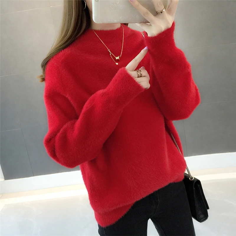 

autumn new Casual Knitted Sweater Women Solid color Loose Long sleeve Pullovers fashion O-Neck Thick Sweater womens