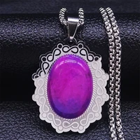pink oval stone stainless steel necklace chain menwomen necklaces jewery acero inoxidable joyeria acero inoxidable n2220s04