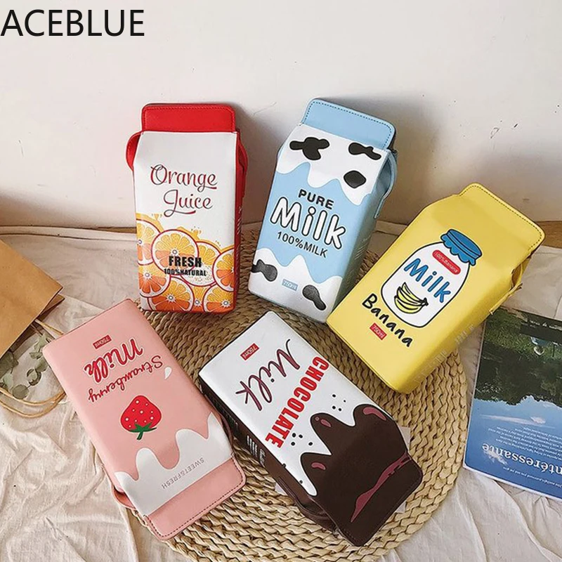 

Cute Drink Box Bag Women Shoulder Bags Lovely Milk Cartoon Printing Crossbody Bag Lady Designer Small Coin Phone Purses Female