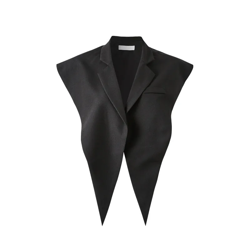 

Qeils Spring Summer 2021 Vintage Women Loose Fit Khaki Black Brief Irregular Split Joint Vest New Lapel Sleeveless Fashion Tide