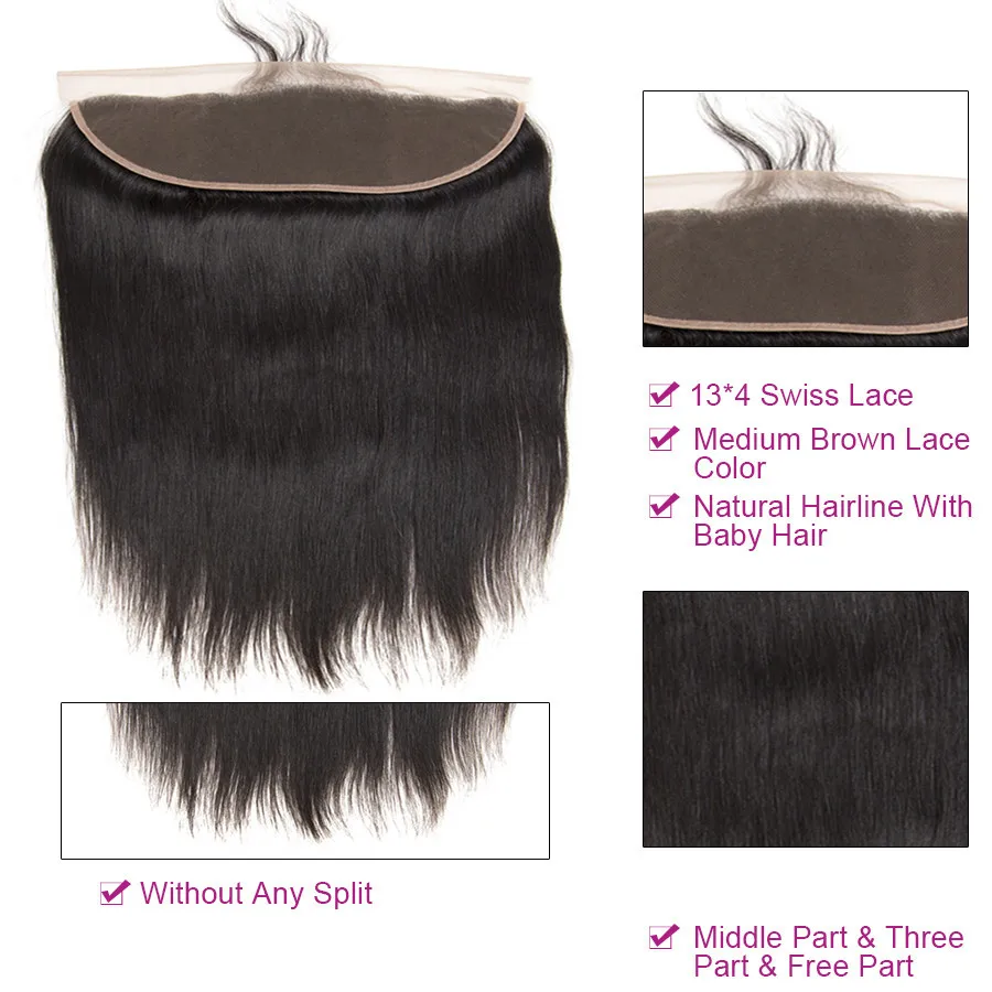 Beyo уха до Кружева Фронтальные с пряди перуанские прямые волосы закрытием