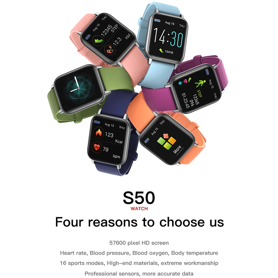 

S50 Smart Watch 1.3 inch Screen Fitness Tracker Temperature Heart Rate Blood Pressure Sleep Monitoring Waterproof Smartwatch