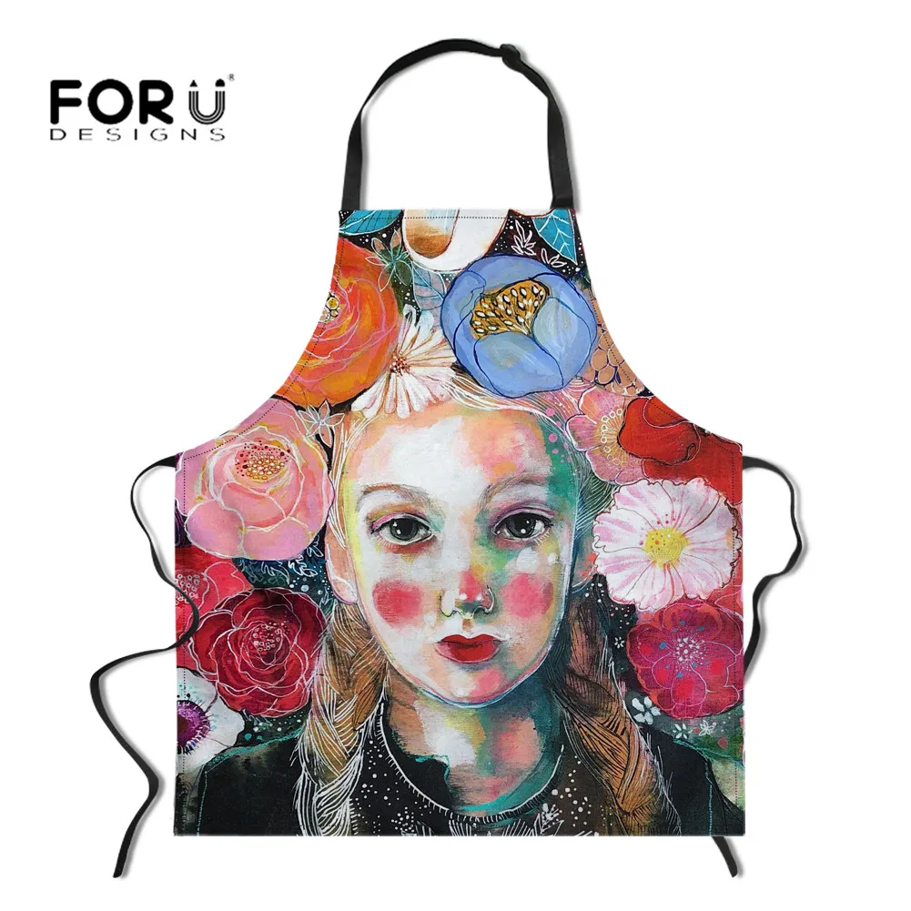 FORUDESIGNS Регулируемый Кухонный Фартук для девушек с рисунком маслостойкий фартук