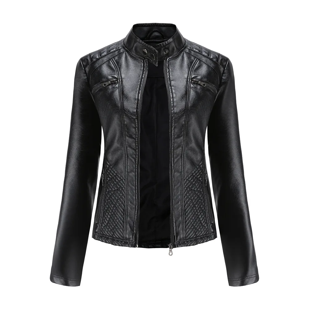 

Loose Fit Big Size Asymmetrical Pu Leather Jacket New Lapel Long Sleeve Women Coat Fashion Spring Autumn 2021