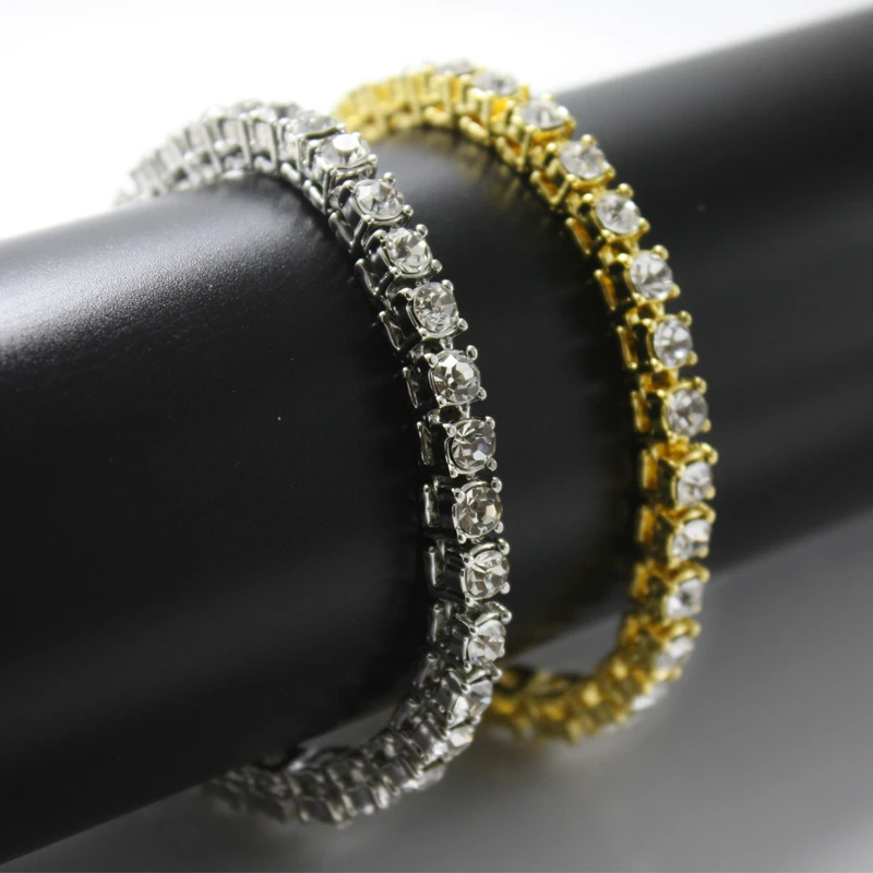 Хип хоп шикарный Iced Out кубический цирконий браслет теннисная цепочка Браслеты