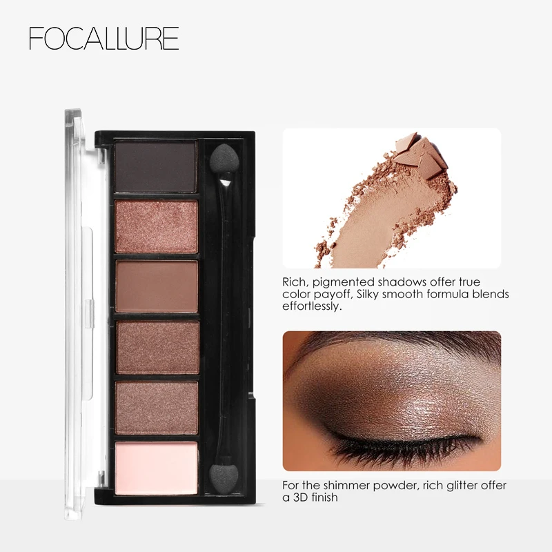 FOCALLURE Smokey палитра теней для век мерцающие пигментные тени гладкая кремовая пудра