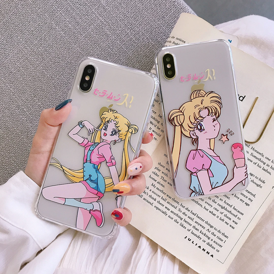 Anti-fall TPU Sailor Moon Phone Case for iPhone 11 Pro Max X XR XS Cartoon Soft Transparent Clear Cover 6 6s 8 7 Plus Funda |