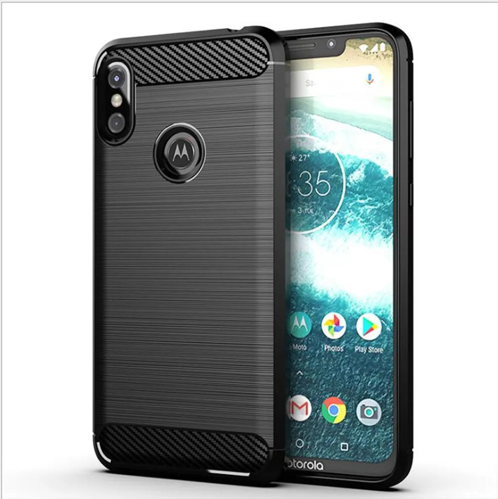 Силиконовый чехол для Motorola One Action Power 2 Pro сверхударопрочный из углеродного