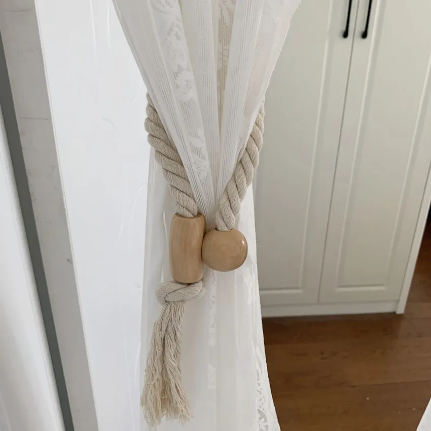 

Скандинавская деревянная пеньковая веревка, магнитная пряжка, ремешок для штор, веревка для галстука, магнит занавеска с кулиской, деревянн...
