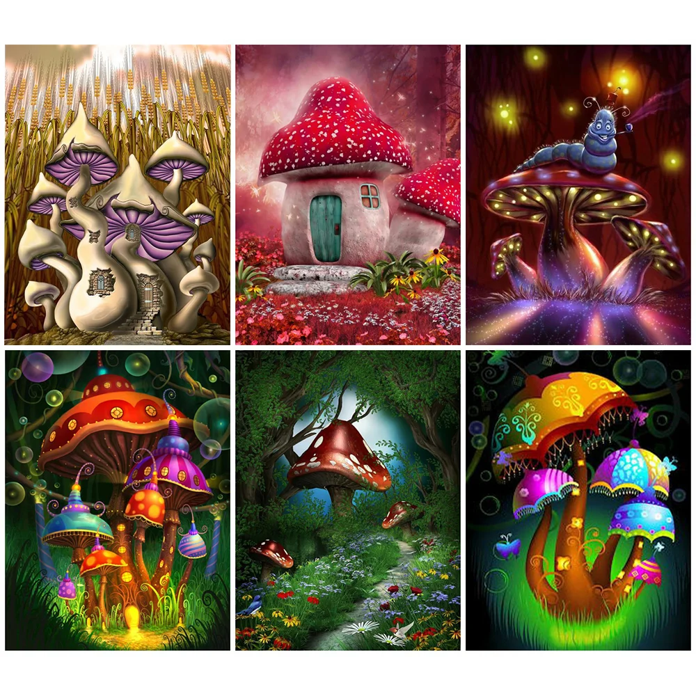 

Алмазная живопись «сделай сам», мозаика в виде грибов, Фантастический пейзаж, домашний декор, вышивка, цветок, Алмазное искусство