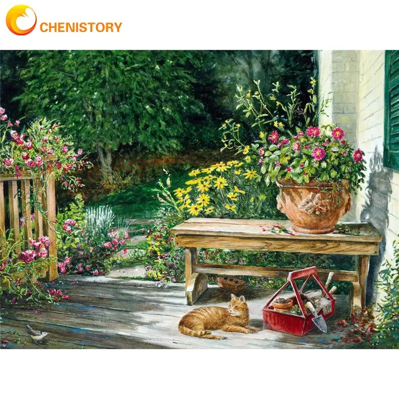 

CHENISTORY Frame Picture Diy Oil Painting By Numbers Acrylic Wall Art Picture Garden Scenery Coloring By Numbers For Diy Gift