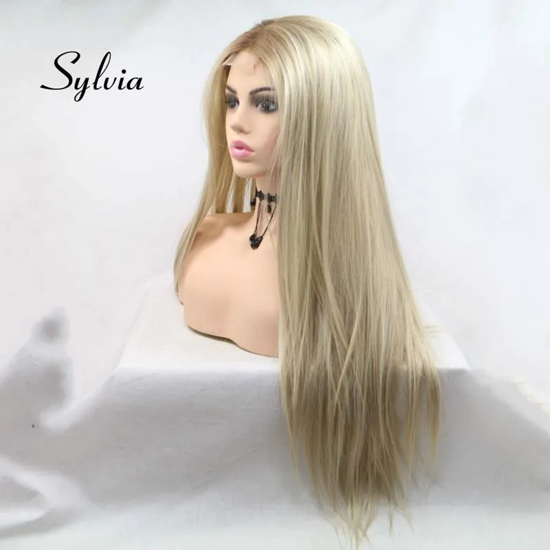 Sylvia U Часть Кружева Омбре парики для женщин волосы длинные шелковистые прямые волосы парики термостойкие волокна парики с длинными волосами дешевый парик