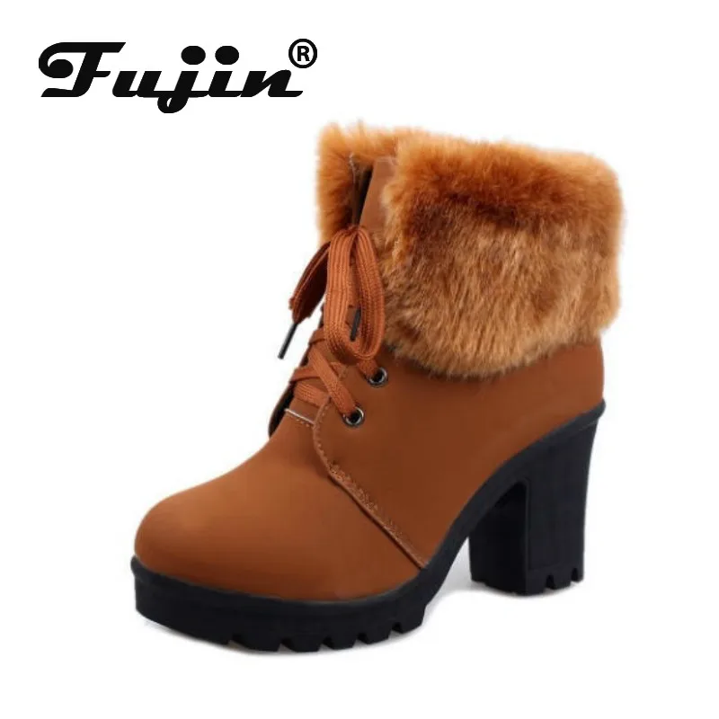 Fujin/хлопковые ботинки на толстом каблуке со шнуровкой Сезон осень зима 2020 года