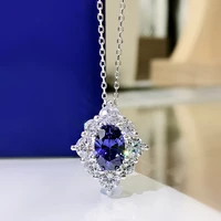 925 sterling silver luxury sapphire 69mm high carbon diamond flower pendant necklace for women sparkling wedding party jewelry