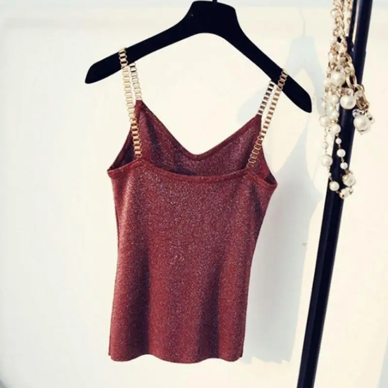 

1PC 5Colors Sleeveless Tank Tops Sexy Women Female V-Neck Knitted Camisole Spaghetti Metal Strap