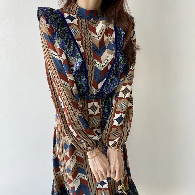 Винтаж однобортный бархатное Женское пальто с длинным рукавом оборками Femme