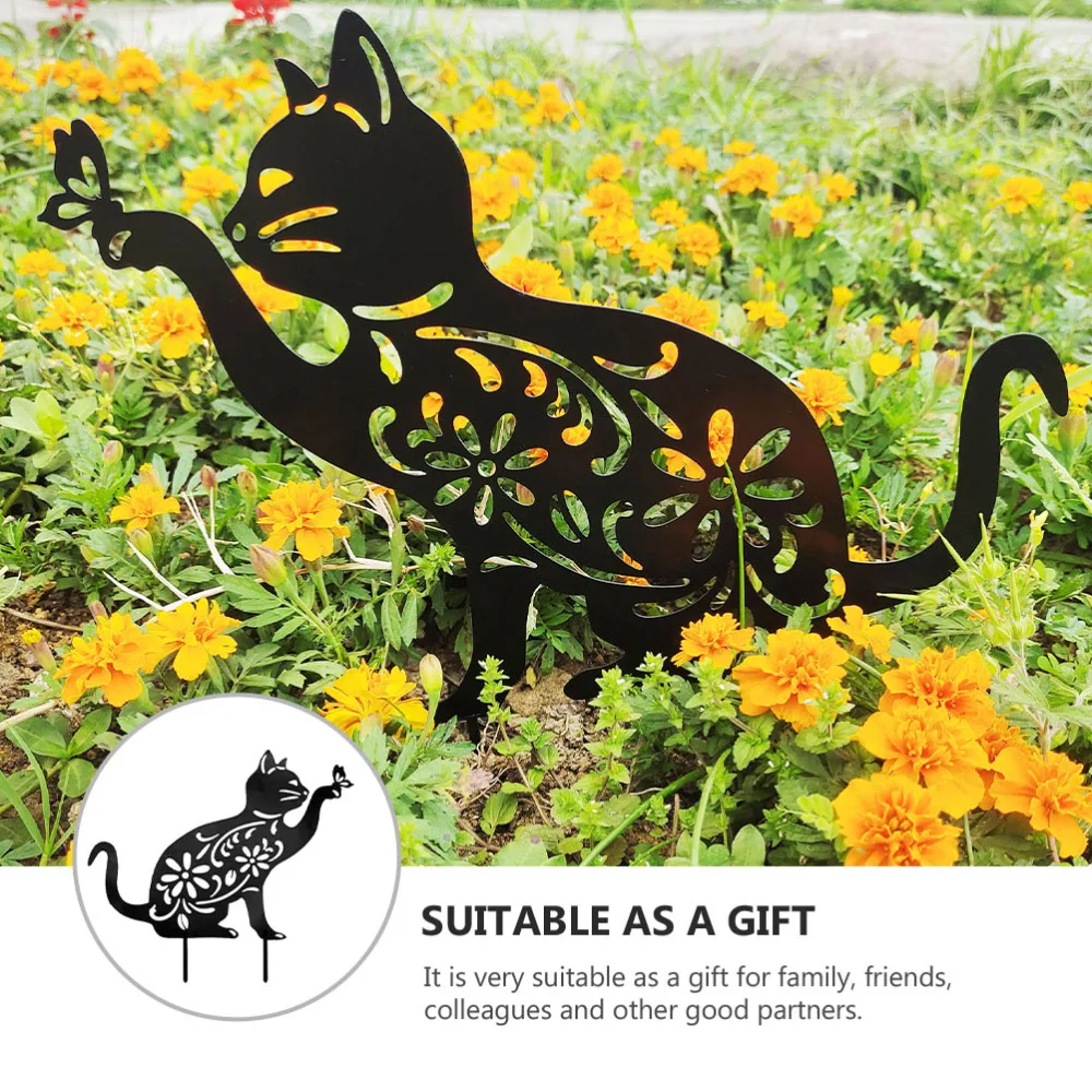 

1Pc Iron Cat Shaped Art Garden Decoration Yard Art Ornament for Decor (Black)