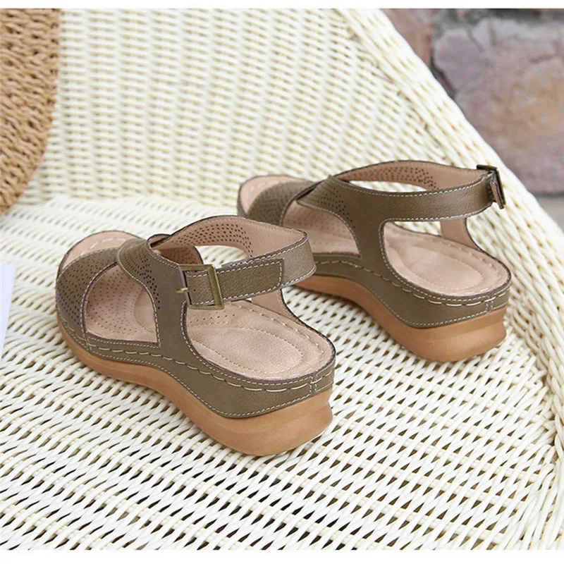 

2021 Summer New Retro Bohemian Wedge Sandals for Women Comfortable PU Sole Design Ladies Sandals Casual Hollow out Female Shoes