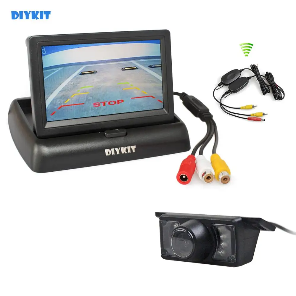 

DIYKIT Wireless 4.3" Foldable Car Monitor Reversing Camera Kit Back Up HD Rear View Car Camera IR Night Vision
