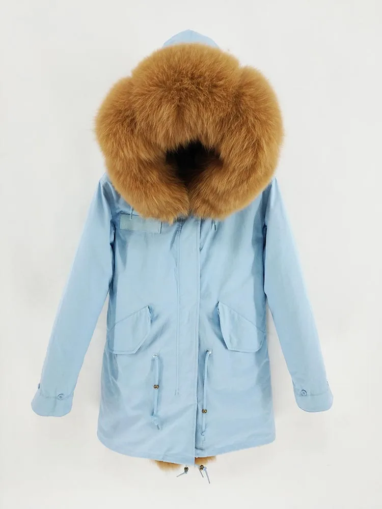 Женская длинная куртка с воротником из меха енота черная Камуфляжная парка